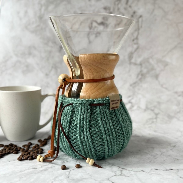 Hand-knit Chemex/Bodum cosy - vegan coffee lover’s cozy gift - Teal