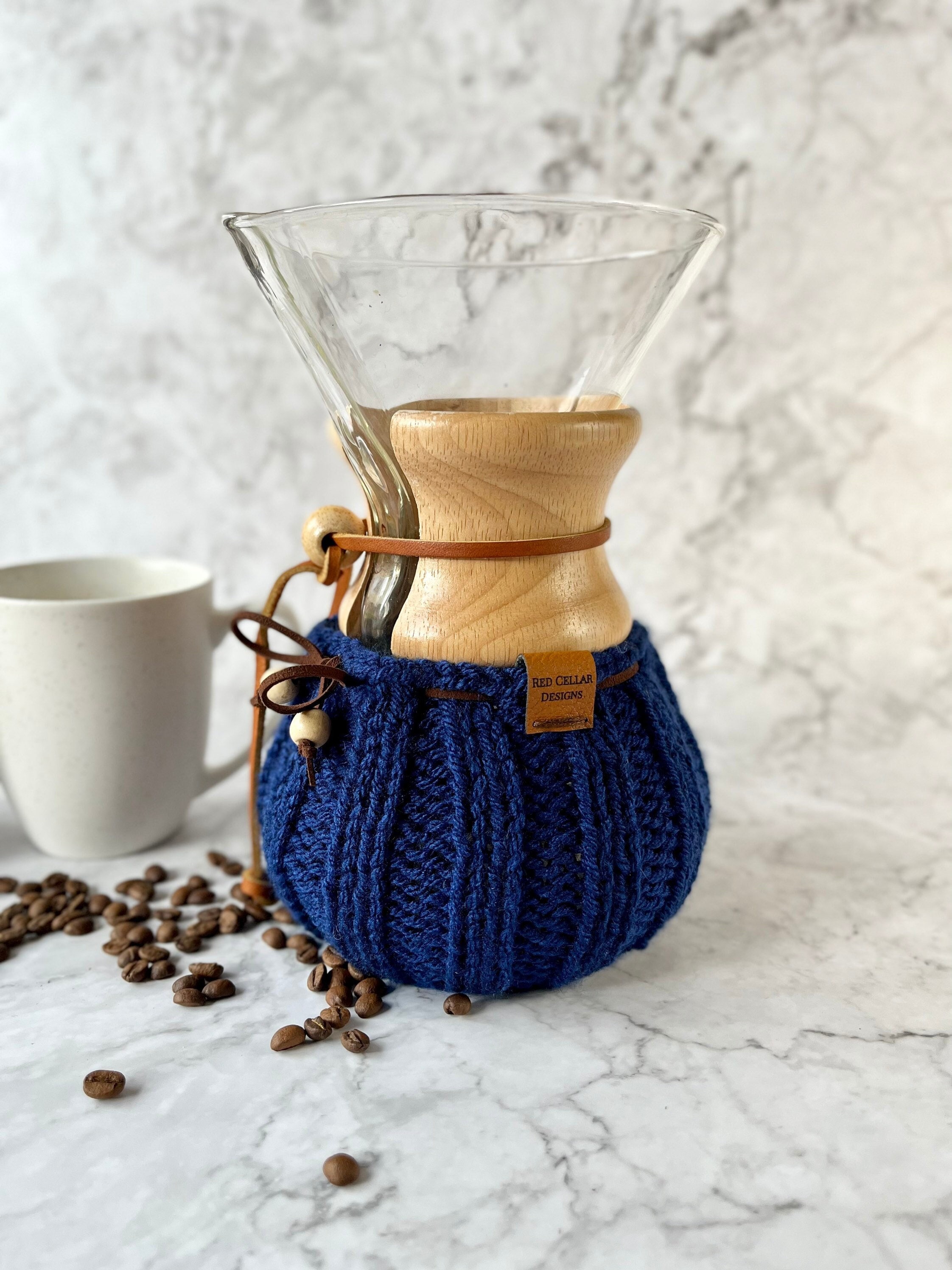 Hand-knit Chemex/bodum Cosy Vegan Coffee Lovers Cozy Gift Blue 