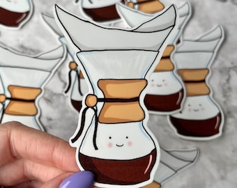 Handgemachter wasserdichter niedlicher Chemex Kaffee Aufkleber | Aufkleber für Laptop | Kaffeeliebhaber | Brew Smiles Daily