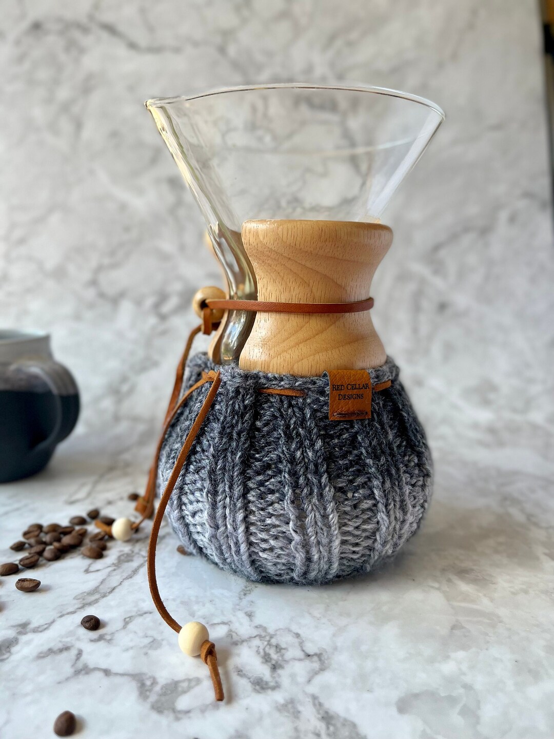 Handknit Chemex/bodum Cosy Vegan Coffee Lovers Cozy Gift Black/charcoal Grey Multi Etsy