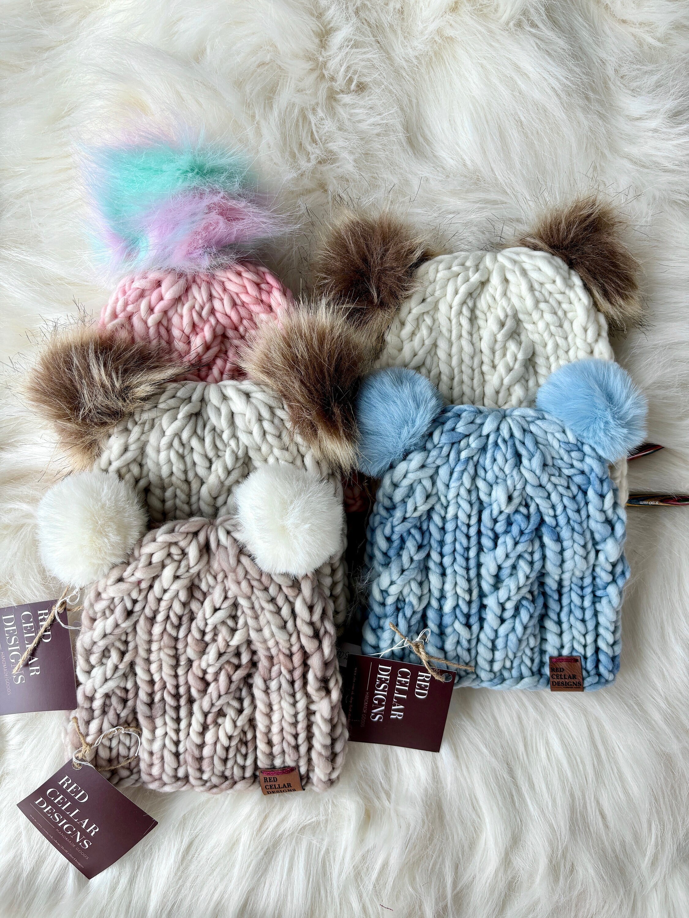 Hand Knit Toddler Merino Beanie w/ Detachable Faux Fur PomPom -Unique Dyed Wool - Free Dust Bag & Wool Wash - Luxury Gift –UK Irish Handmade