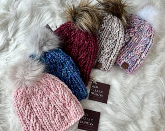 Hand Knit Child Merino Beanie w/ Detachable Faux Fur Pom Pom - Unique Dyed Wool - Free Dust Bag & Wool Wash - Luxury Gift –UK Irish Handmade
