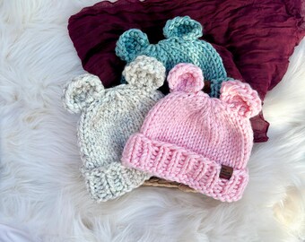 Hand Knit TODDLER bear Beanie - Unique cute gift - gift wrapped - Luxury Gift –UK Irish Handmade - 1-3 Years