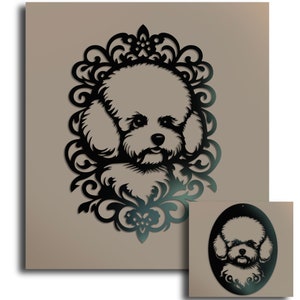 May include: Black metal wall art featuring a poodle dog silhouette with a decorative floral design.