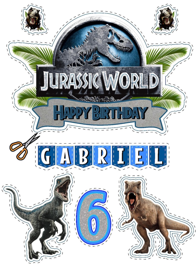 Jurassic World Cake Topper Printed and Digital Banderin de Etsy