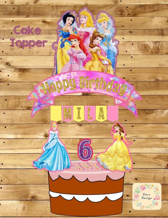 Princess Disney Cake Topper Digital And Printed Banderin De Etsy
