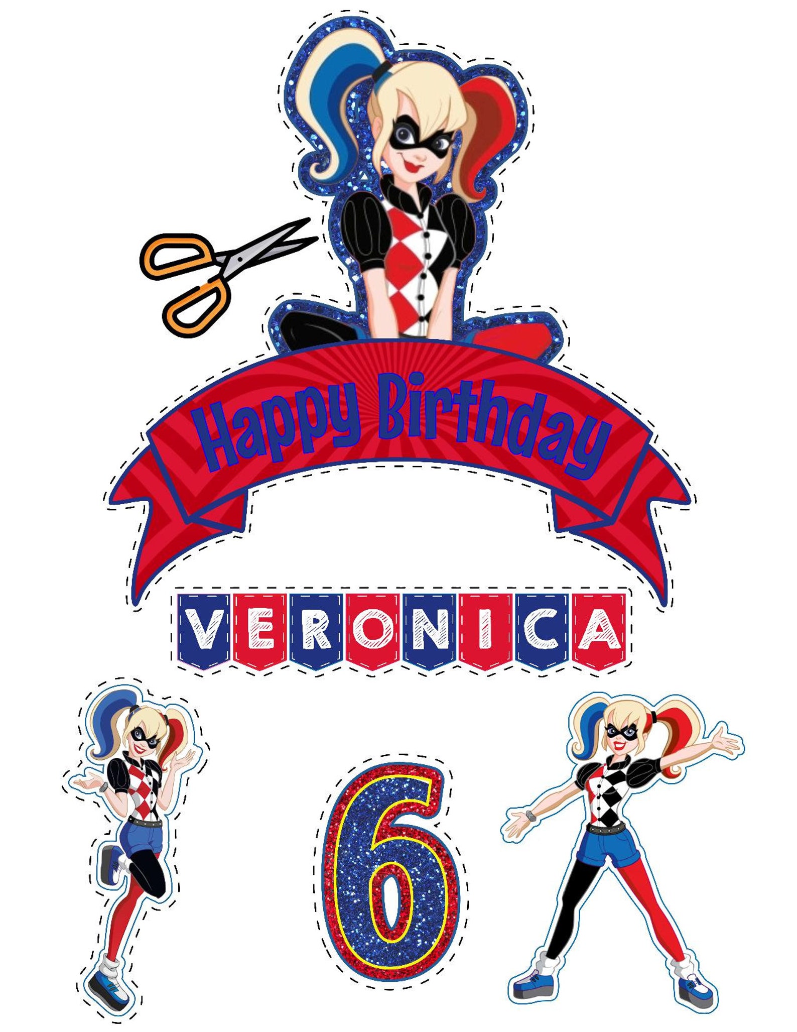 Harley Quinn Cake Topper Digital and Printed Harley Quinn Etsy