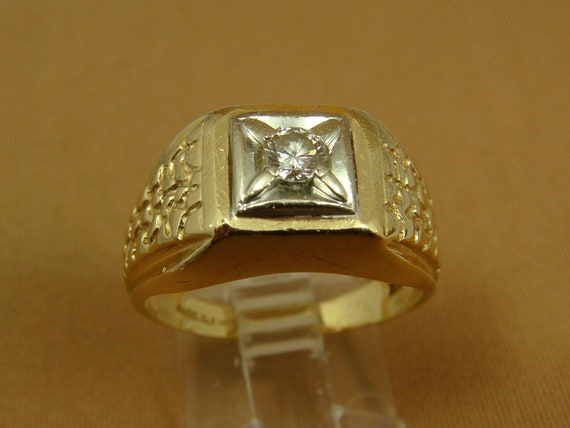 Vintage .25 ct DIAMOND Nugget Low Profile Mens Ri… - image 1