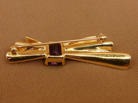 Emerald Cut Purple AMETHYST Brooch Pin 14K Yellow… - image 4