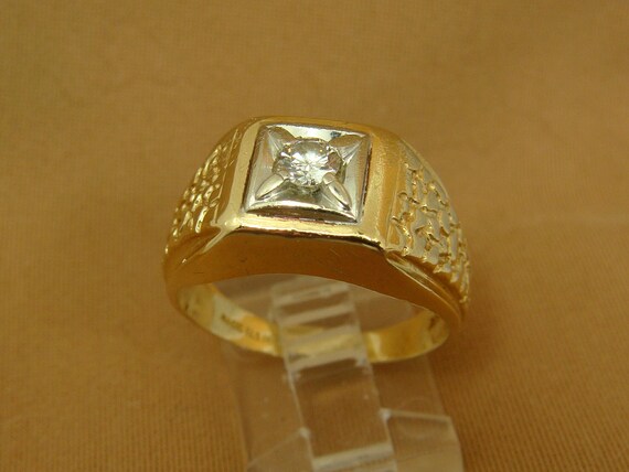 Vintage .25 ct DIAMOND Nugget Low Profile Mens Ri… - image 2