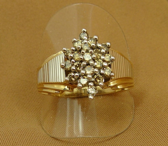 CHAMPAGNE CANARY DIAMOND Cluster Cocktail Ring 10… - image 1