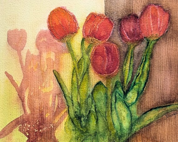 Original Watercolor Painting Flowers 18x14 Tiptoe Thru The Etsy