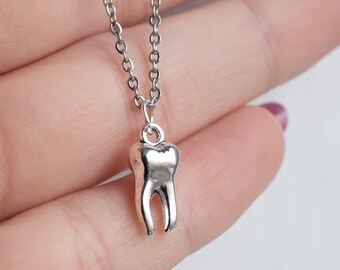 Silver Plated Tooth Necklace: Spooky Pendant, Dentist Gift, Witchy, Halloween