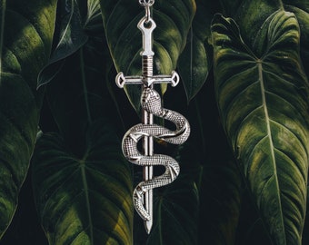 Snake & Sword Necklace: Serpent, Gothic, Witchy Pendant
