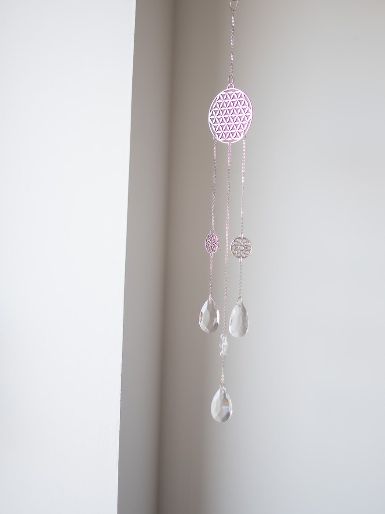 Hippie Witchy Decor Flower of life Seed of Life Window Hanging Charm Decoration Sacred Geometry Crystal Suncatcher Boho
