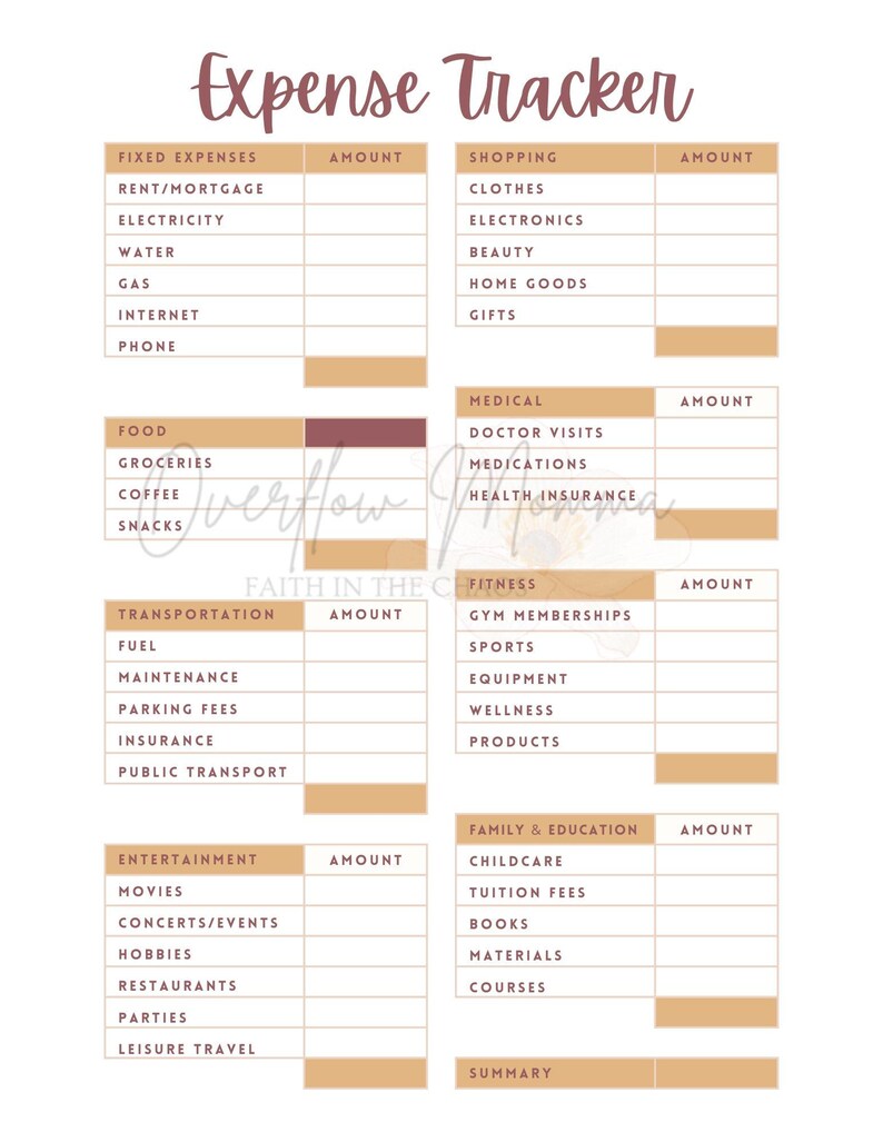 Simple Monthly Expense Tracker Printable | Budget Planner (instant ...