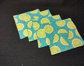 Reversible Lime Polka Dot Fabric Coasters - Set of 4