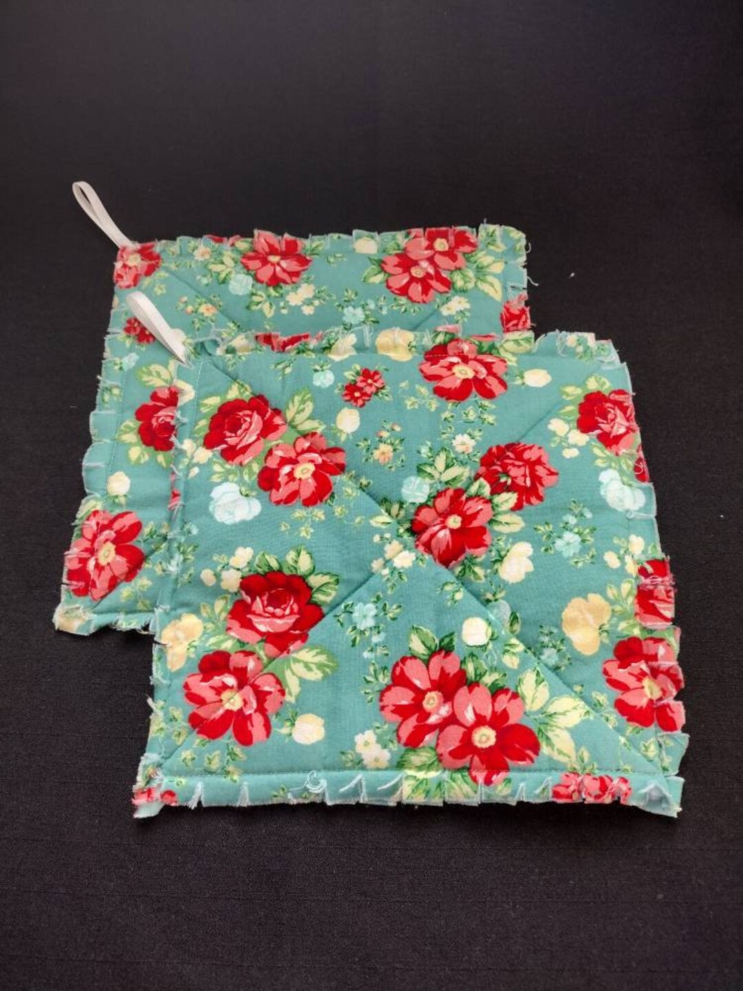 Vintage Floral Pot Holders Ragged Style Set of 2 Kitchen Etsy