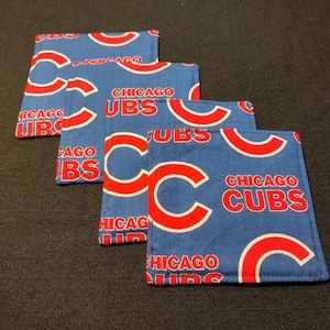 Reversible Chicago Cubs Fabric Coaster Set: Baseball Decor