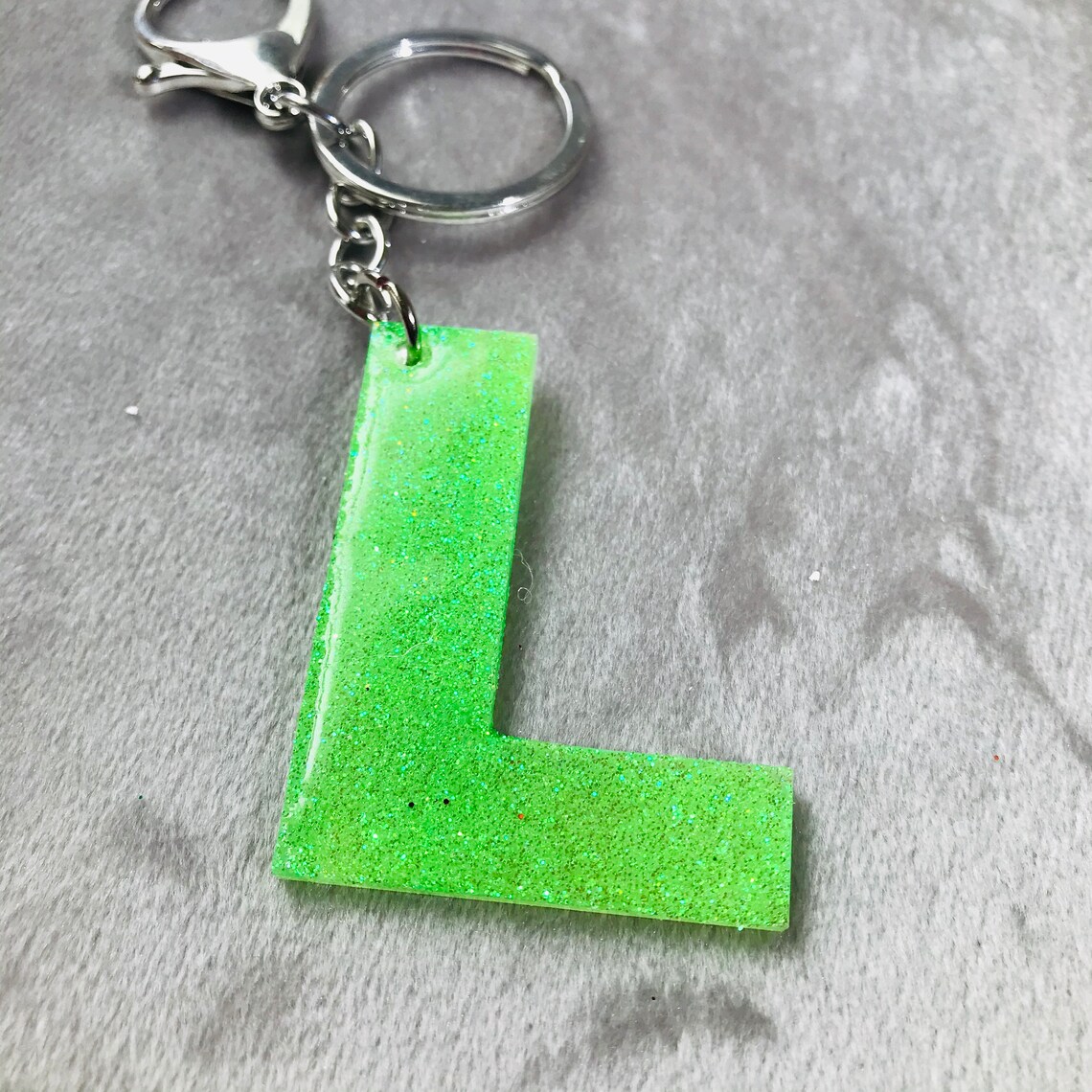 Initial Keychain Letter Keychain Neon Green keychains Etsy