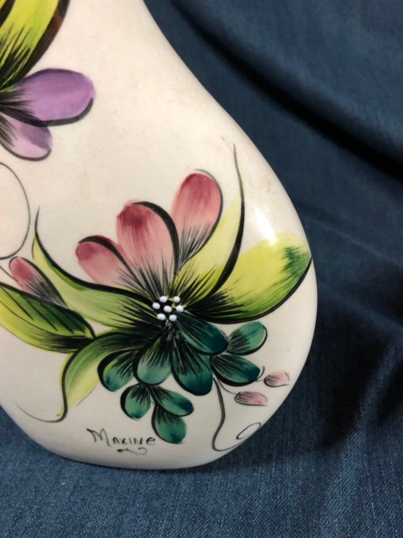 Vintage hand painted vase jug pitcher marked and signed Maxine