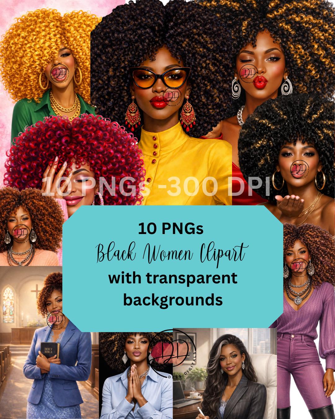 10 Black Woman Clipart Bundle, African American Women PNG - Etsy