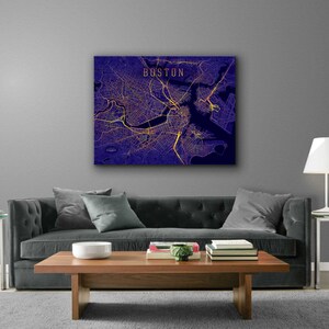Boston Harbor Wrapped Canvas Map Art (fr) Le Massachusetts ( Côte côtière Art mural (fr) Côte atlantique