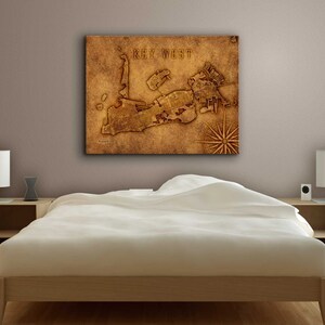 Key West Wrapped Canvas Map Art | | des Keys de Floride | A1 | golfe du Mexique | d’art mural Pointe la plus méridionale | | mallory Square Rue Duvall