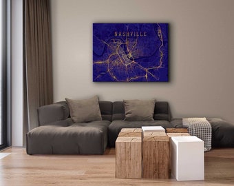 Nashville Wrapped Canvas Map Art | Tennessee | Music City | Grand Ole Opry | Wall Art | Broadway | Ryman Auditorium | Vanderbilt University
