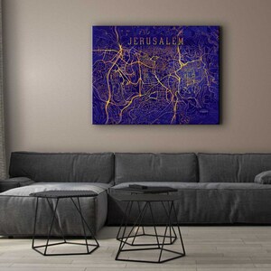 Jerusalem Wrapped Canvas Map Art | Israel | Western Wall | Mount of Olives | Judaean Mountains | Wall Art | Dead Sea | Mediterranean Sea