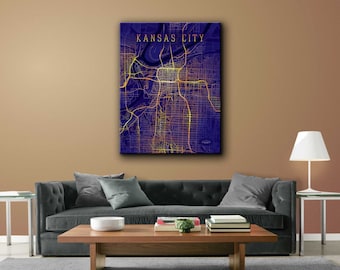 Kansas City Wrapped Canvas | Missouri Wall Art | City Map Wall Art