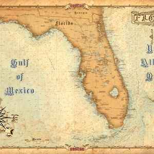 Mapa antiguo de Florida / Golfo de México / Océano Atlántico