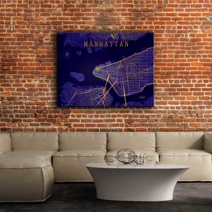 Manhattan Wrapped Canvas Map Art | Custom Wrapped Canvas | New York City | 5th Avenue | Empire State | Hudson River | Central Park |