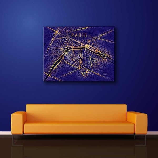 Paris Wrapped Canvas Map Art | France | River Seine | Coastal | Wall Art | Riverfront