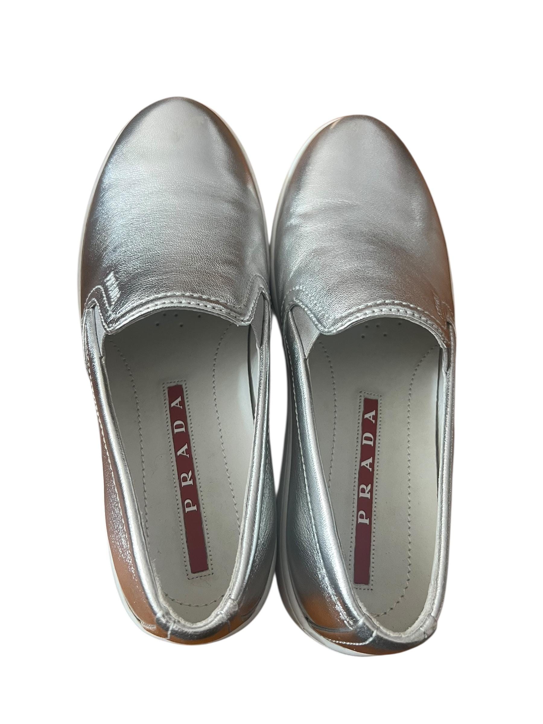 Prada Silver Leather Slip-on Sneakers – Size IT 35 / US 5 - Etsy