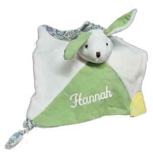 Embroidered comfort blanket rabbit green