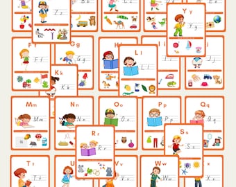 Tarjetas de aprendizaje del alfabeto imprimibles / Tarjetas de aprendizaje del ABC para niños / Imprimibles educativos para preescolar y jardín de infantes