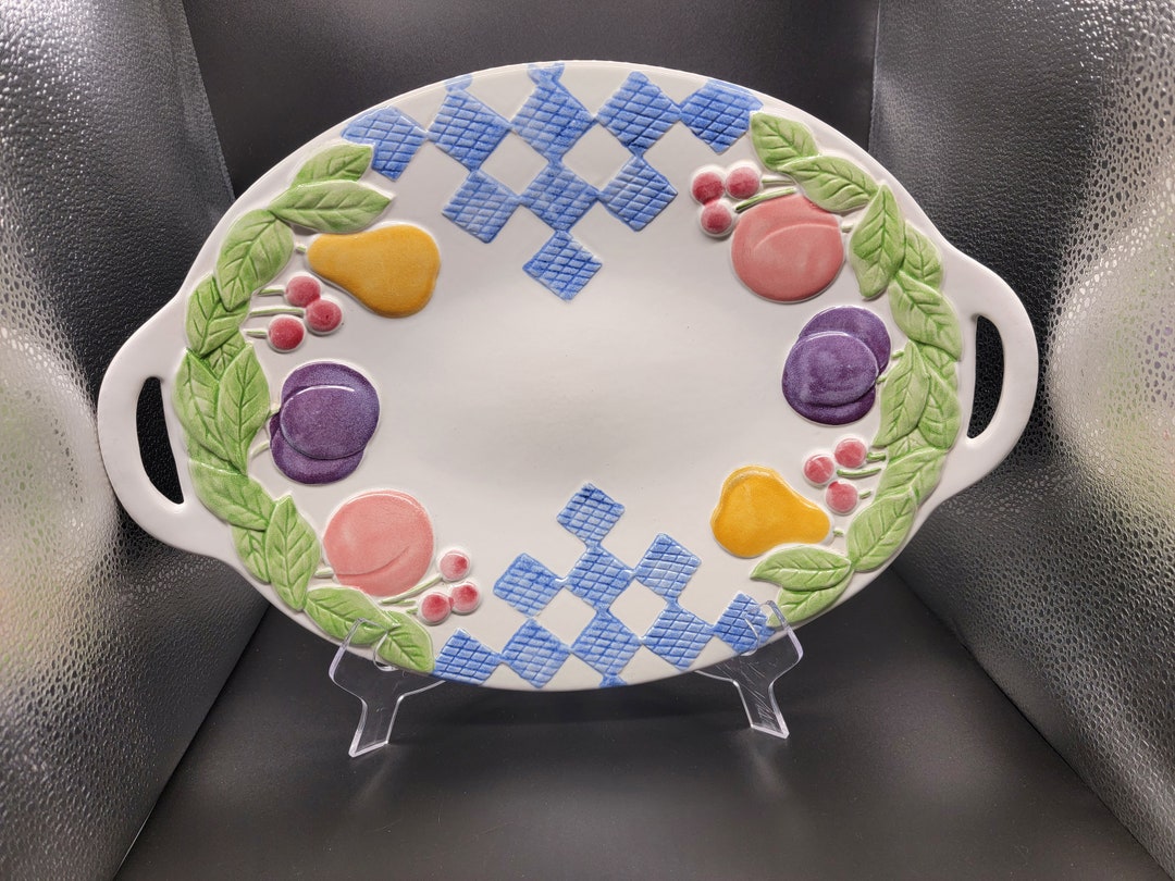 Treasure Craft USA Hopscotch Oval Platter With Fruit Embossed and Leaf