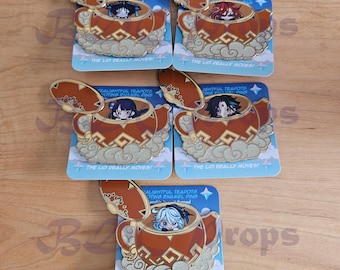 Genshin Impact Teapot Enamel Pin Movable Mauvika Furina Xiao Raiden Shogun Wanderer Pivot
