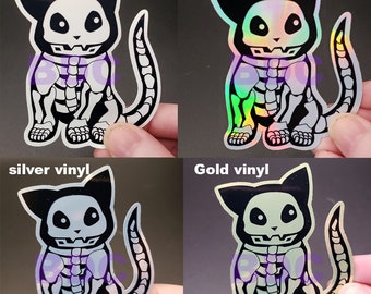 Black Cat Skeleton Kitty Halloween Vinyl Sticker WATERPROOF