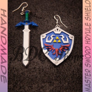 Link Earrings or Necklace Hyrule Shield Earrings Master Sword Earrings HANDMADE Legend of Zelda
