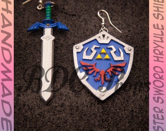 Zelda Earrings Cosplay LOZ Link Hyrule Shield Master Sword Jewellery HANDMADE