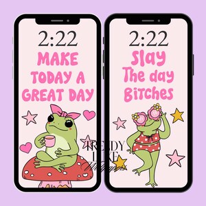Funny frog phone wallpaper set, kawaii frog iPhone wallpapers, frog phone background, quote phone wallpaper, motivational phone wallpaper