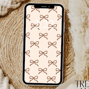 Boho bows phone wallpaper, iPhone screen saver, Lock Screen background, coquette phone wallpaper, neutral aesthetic wallpaper, brown bows