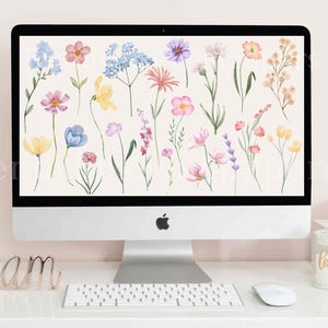 Watercolor floral desktop wallpaper, MacBook wallpaper, computer wallpaper, flower wallpapers, laptop pc screen, wildflowers wallpapers cute
