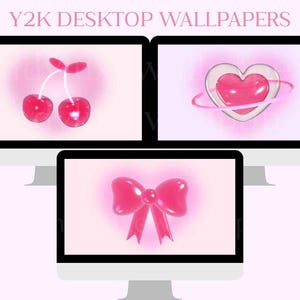 Y2K desktop wallpaper bundle, cherries desktop wallpaper, aura desktop wallpaper, coquette computer laptop background MacBook bow wallpaper