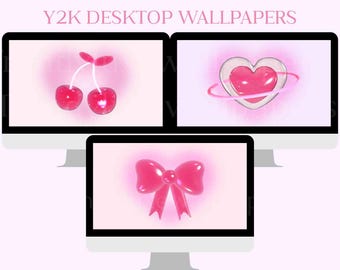 Y2K desktop wallpaper bundle, cherries desktop wallpaper, aura desktop wallpaper, coquette computer laptop background MacBook bow wallpaper