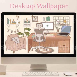 Cute kawaii room desktop wallpaper, MacBook wallpaper, computer wallpaper, gamer desktop wallpaper, desktop background, pastel wallpapers