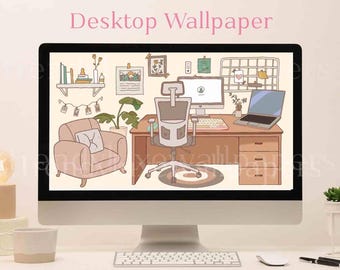 Cute kawaii room desktop wallpaper, MacBook wallpaper, computer wallpaper, gamer desktop wallpaper, desktop background, pastel wallpapers
