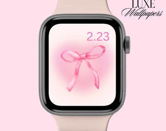 Pink bow Apple Watch wallpaper, pink aura smartwatch wallpaper, coquette watch wallpaper, bow watch background, watch screen background